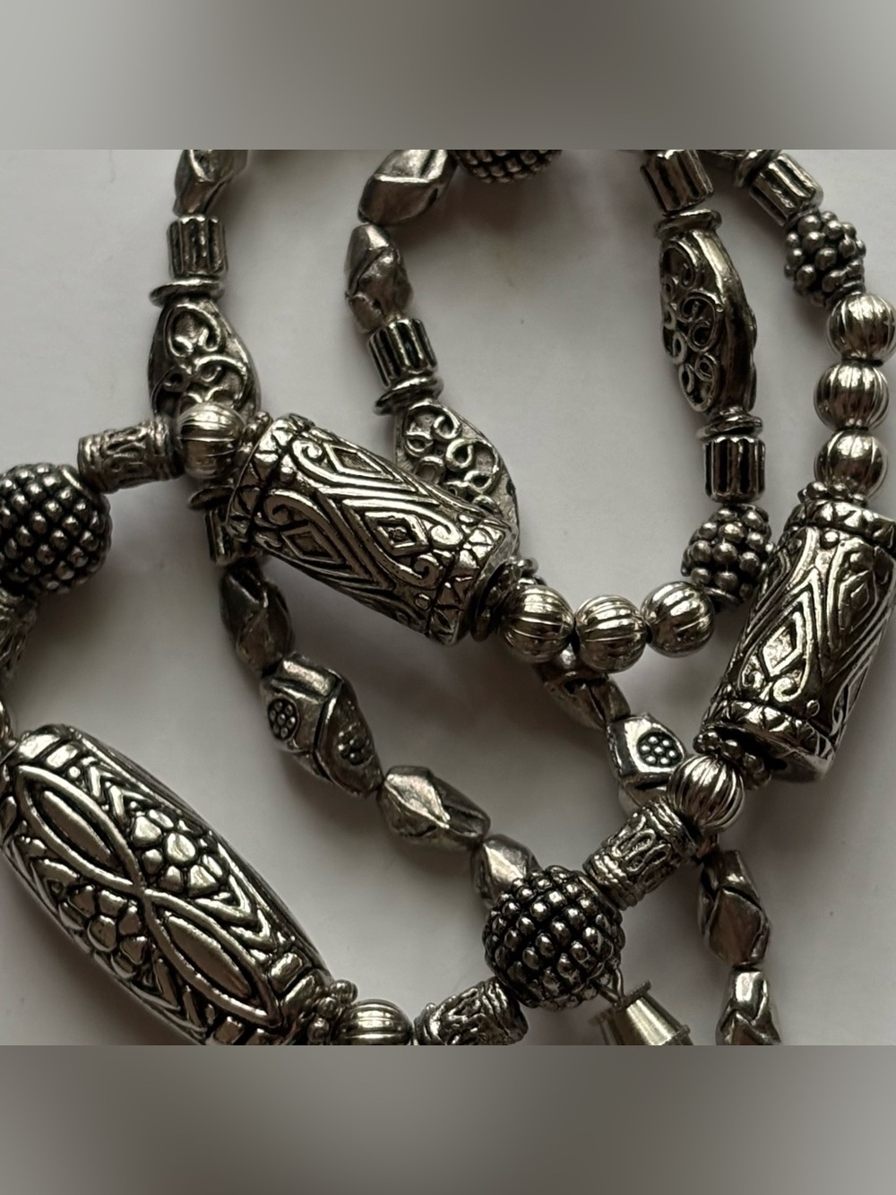 Vintage Mixed Metal Silver Tone Heavy Chunky Bead Necklace Boho Southwestern 15”